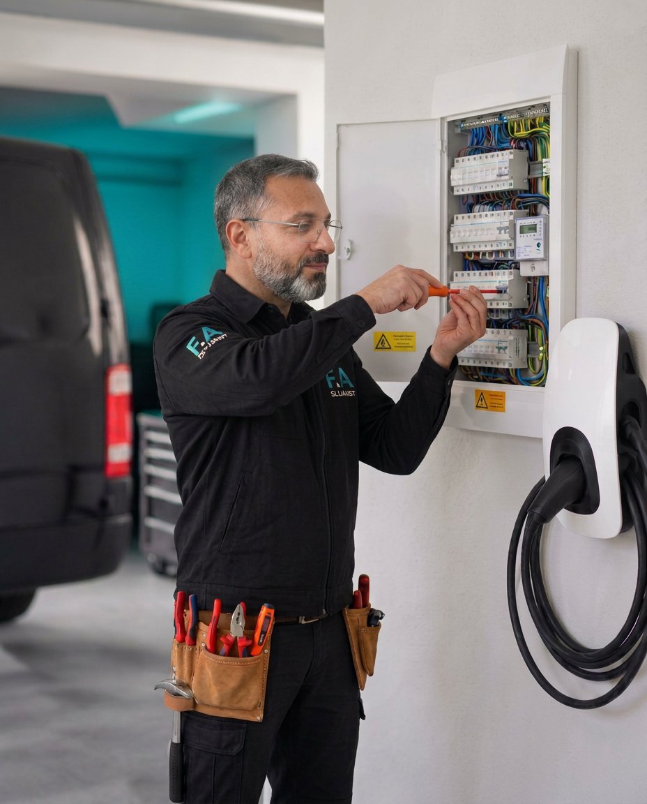 Certifierad elektriker från F.A Eltjänst installerar en modern elcentral i Kalmar